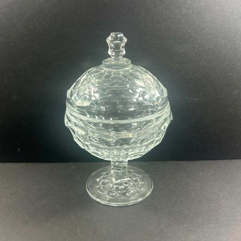Honeycomb Pattern Candy Dish Clear Glass Footed‎ Pedestal Vintage